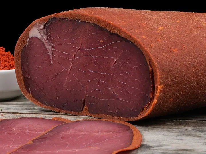 Slices of spiced cured beef